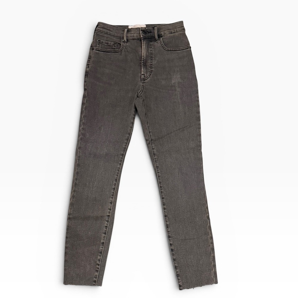 Everlane High Rise Ankle Skinny‎ Jeans Washed Black Raw Hem Size 26 Stretch Boho